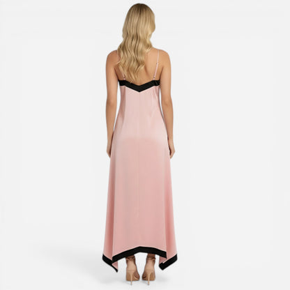Robe Maxi V Décolleté Flottante avec Détails Contrastants - Adeltraud