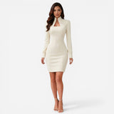 Robe midi femme à col roulé et manches longues pour cérémonies