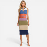 Robe midi sans manches femme, élégante et cintrée avec ceinture