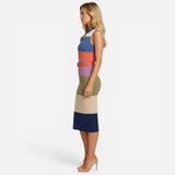 Robe midi sans manches femme, élégante et cintrée avec ceinture