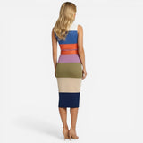 Robe midi sans manches femme, élégante et cintrée avec ceinture