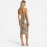 Robe midi élégante à sequins, robe de soirée ajustée avec bretelles
