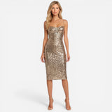 Robe midi élégante à sequins, robe de soirée ajustée avec bretelles