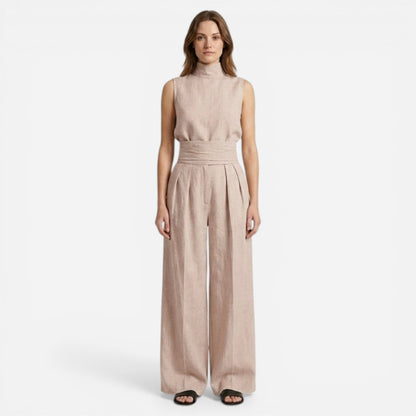 Ensemble Élégant Femme – Top Sans Manches et Pantalon Large
