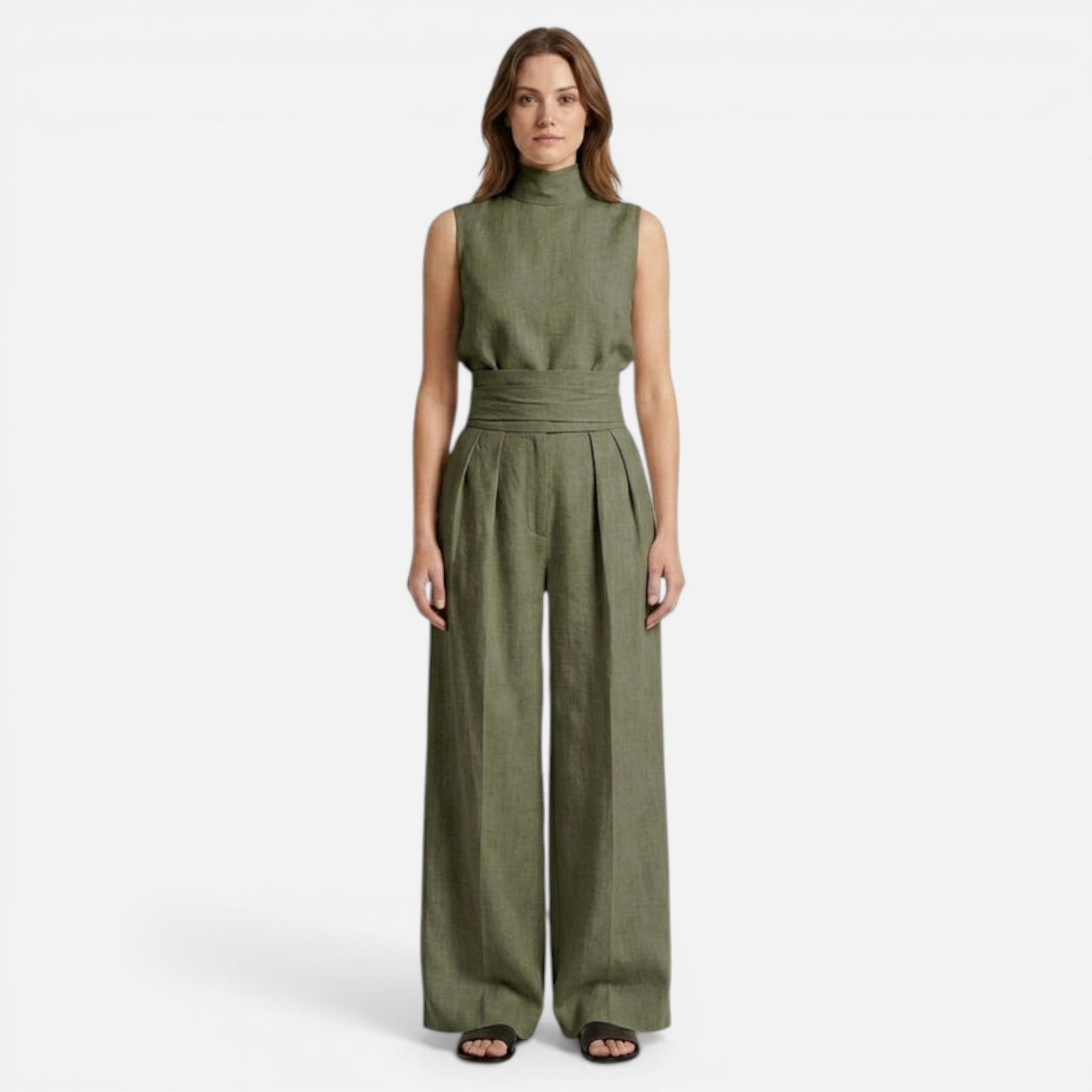 Ensemble Élégant Femme – Top Sans Manches et Pantalon Large