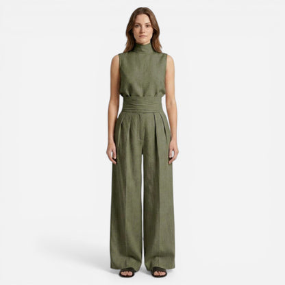 Ensemble Élégant Femme – Top Sans Manches et Pantalon Large