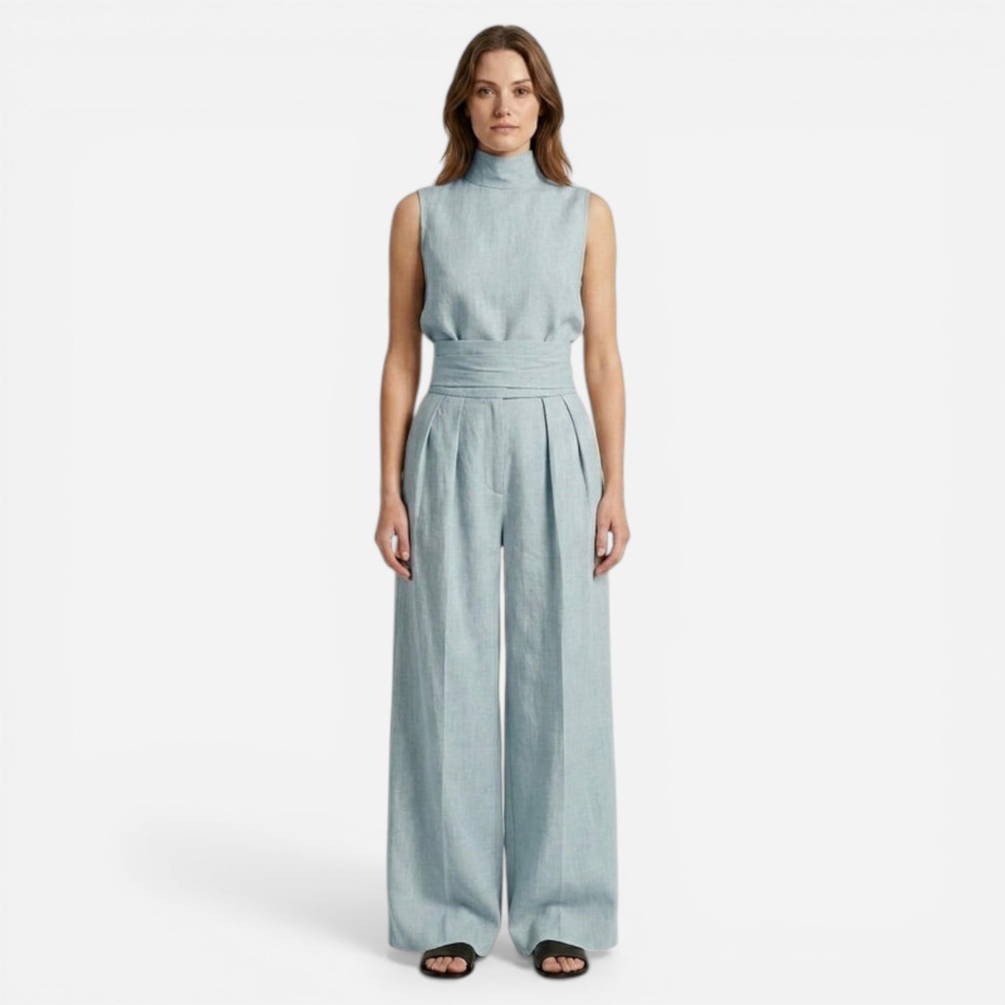 Ensemble Élégant Femme – Top Sans Manches et Pantalon Large