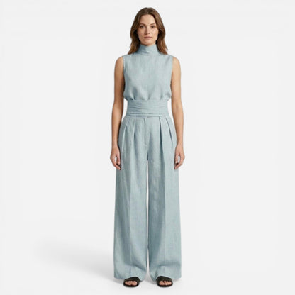 Ensemble Élégant Femme – Top Sans Manches et Pantalon Large