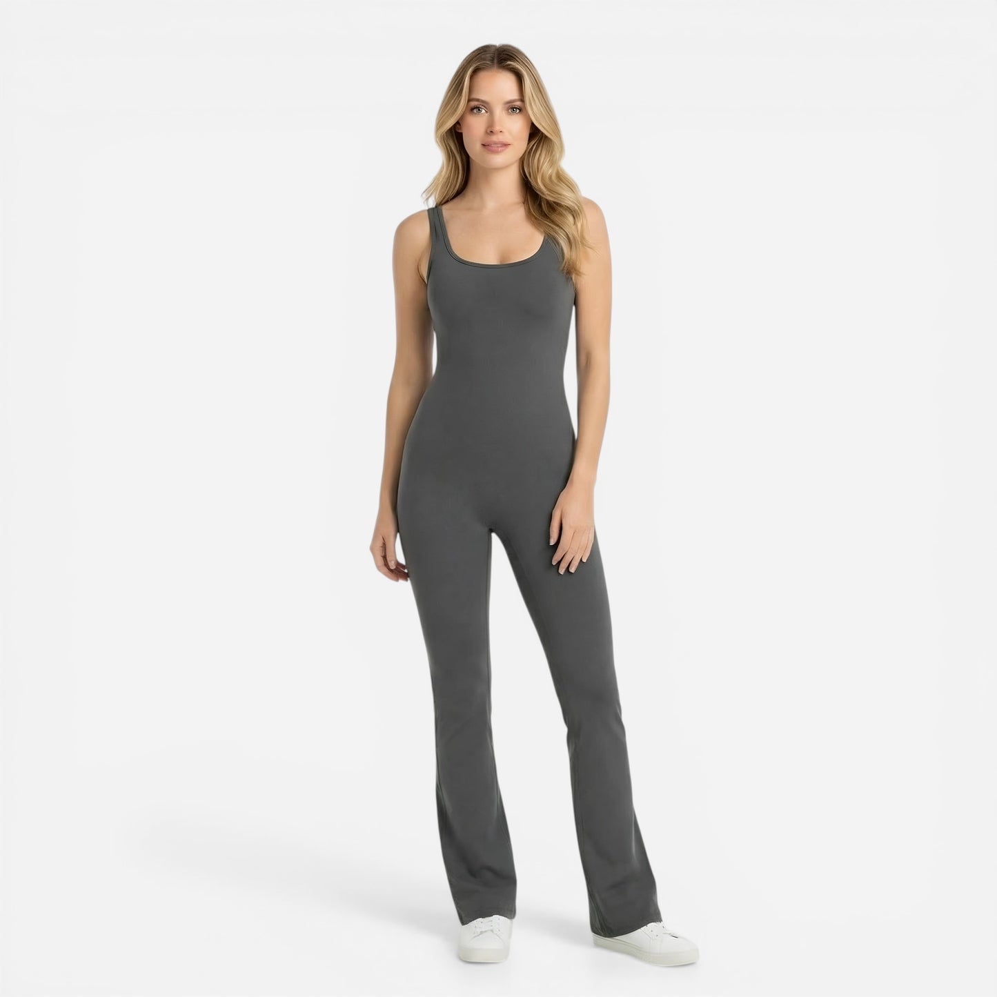Combinaison de Sport Femme - Jumpsuit Yoga Sans Manches Pantalon Évasé