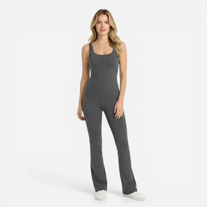 Combinaison de Sport Femme - Jumpsuit Yoga Sans Manches Pantalon Évasé