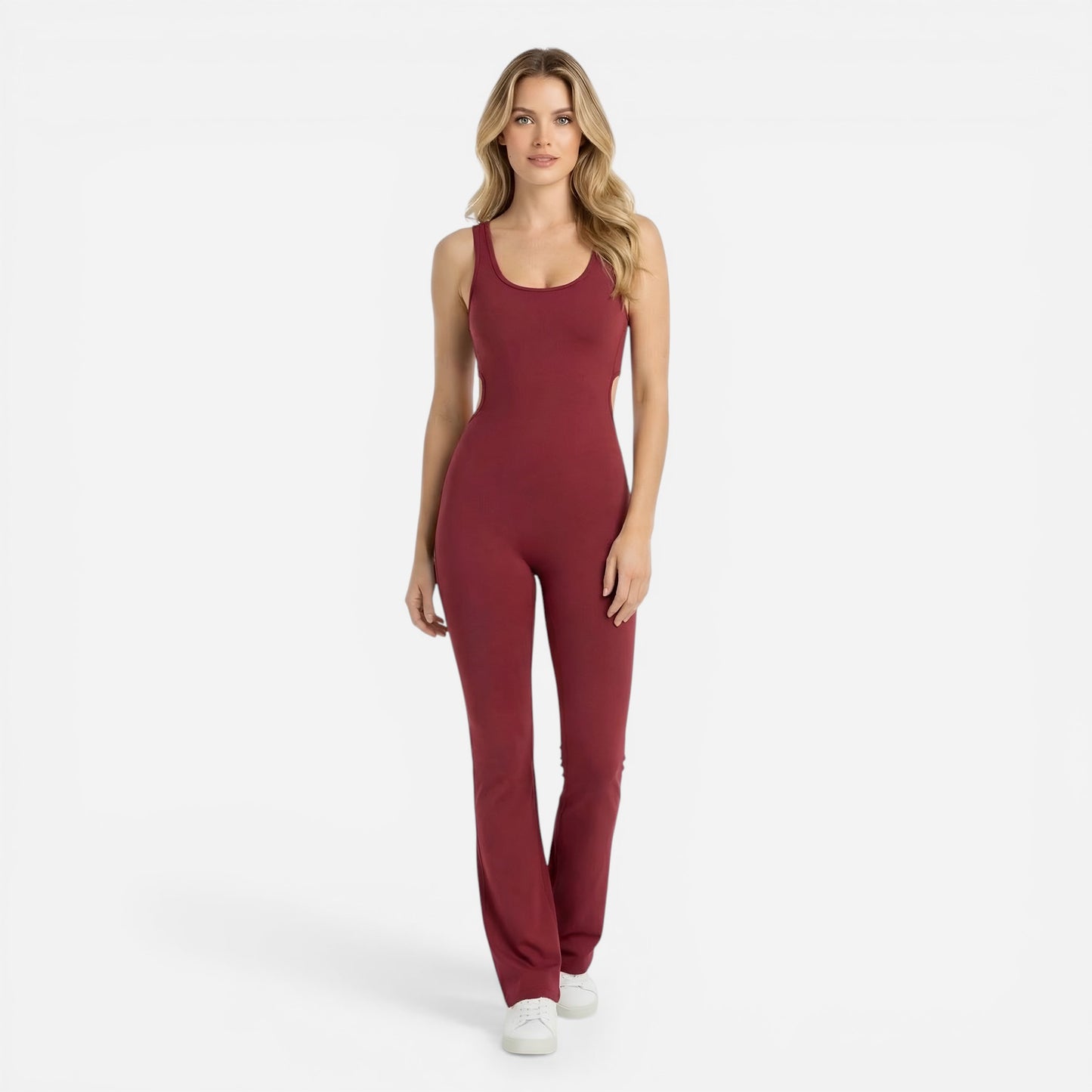 Combinaison de Sport Femme - Jumpsuit Yoga Sans Manches Pantalon Évasé