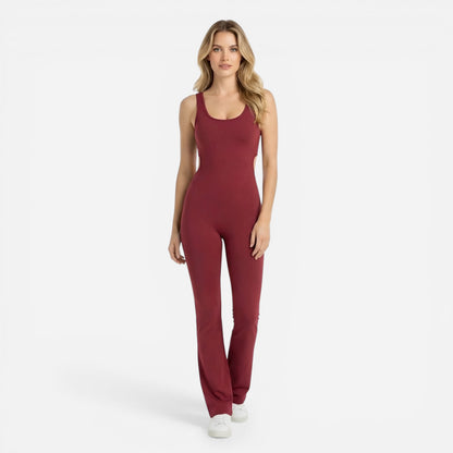 Combinaison de Sport Femme - Jumpsuit Yoga Sans Manches Pantalon Évasé