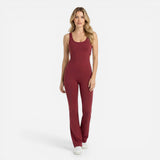 Combinaison de Sport Femme - Jumpsuit Yoga Sans Manches Pantalon Évasé