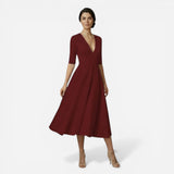 Robe midi évasée femme avec décolleté en V profond - Élégance et confort