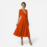 Robe midi évasée femme avec décolleté en V profond - Élégance et confort