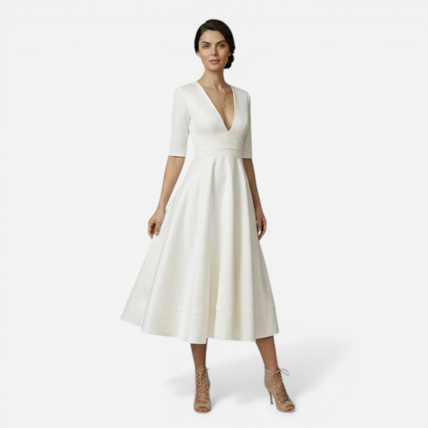 Robe midi évasée femme avec décolleté en V profond - Élégance et confort