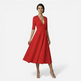Robe midi évasée femme avec décolleté en V profond - Élégance et confort