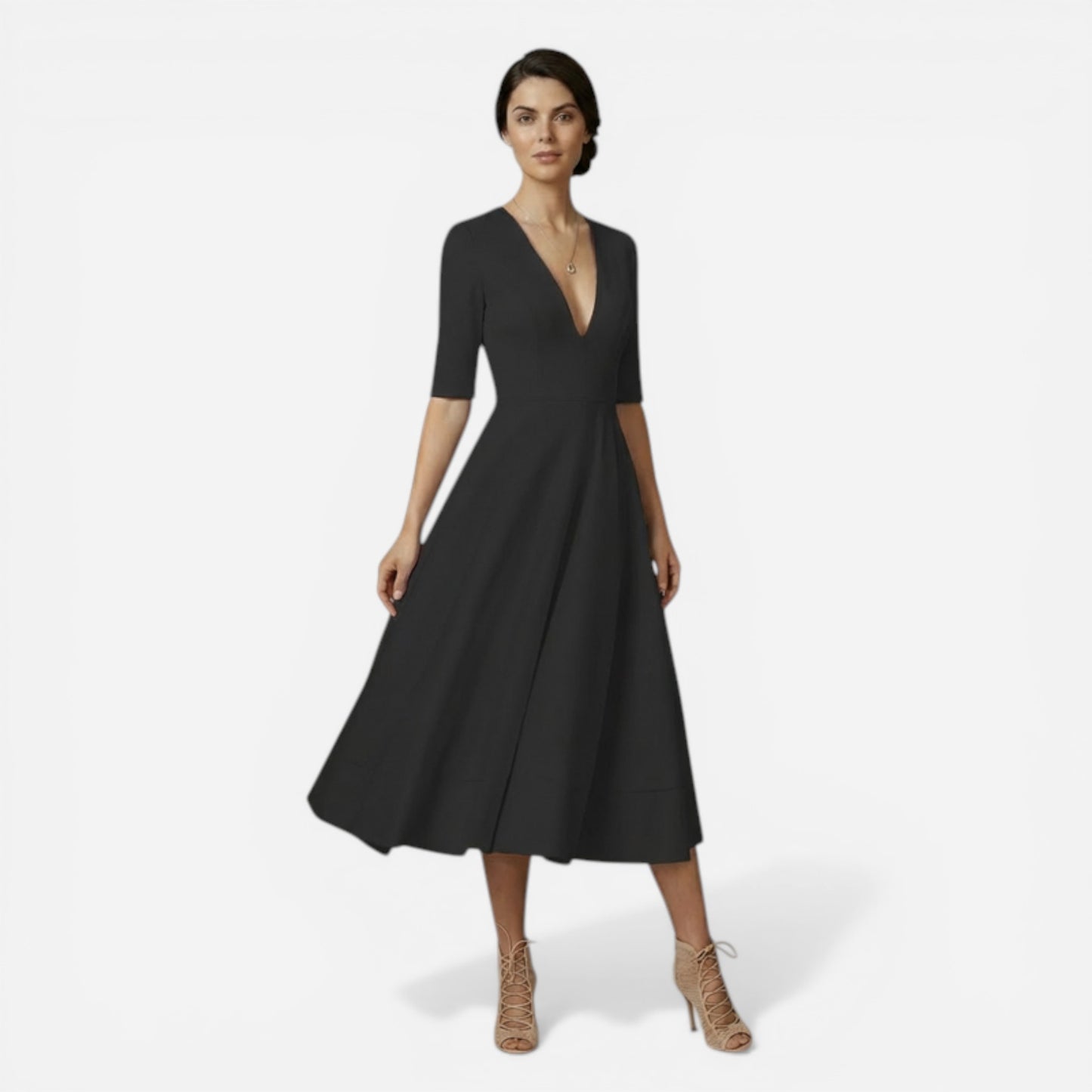 Robe midi évasée femme avec décolleté en V profond - Élégance et confort