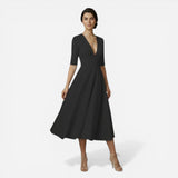 Robe midi évasée femme avec décolleté en V profond - Élégance et confort