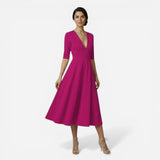 Robe midi évasée femme avec décolleté en V profond - Élégance et confort