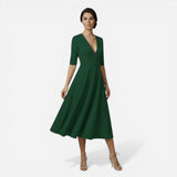 Robe midi évasée femme avec décolleté en V profond - Élégance et confort
