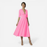 Robe midi évasée femme avec décolleté en V profond - Élégance et confort