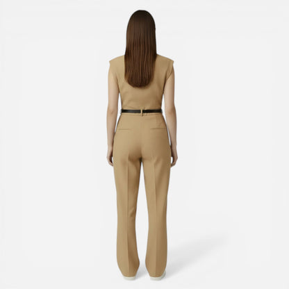 Combinaison sans manches élégante pour femme avec ceinture - Pantalon long décontracté pour bureau