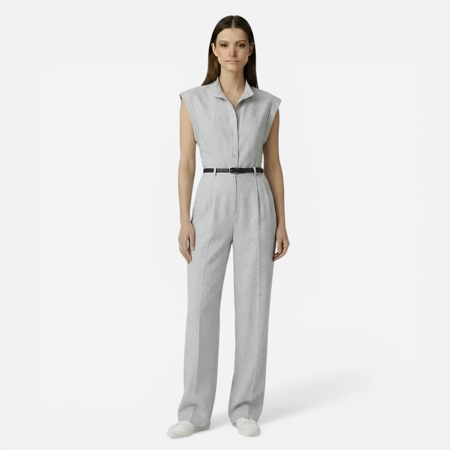 Combinaison sans manches élégante pour femme avec ceinture - Pantalon long décontracté pour bureau