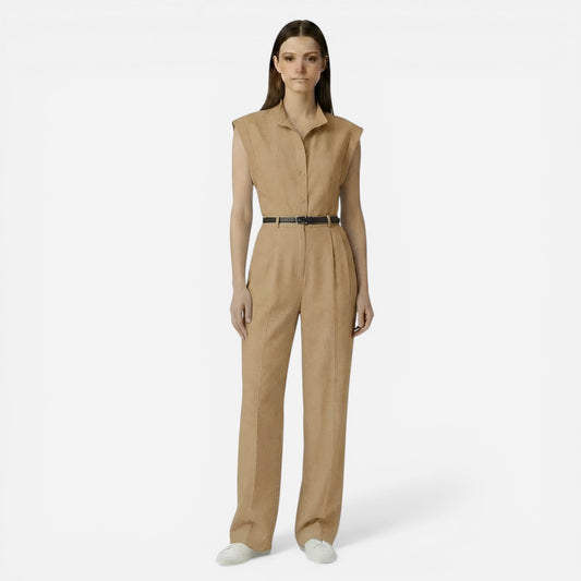 Combinaison sans manches élégante pour femme avec ceinture - Pantalon long décontracté pour bureau