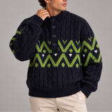 Pull en maille torsadée pour homme | Sweat à demi-boutonnage nordique