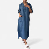 Leontine - Robe maxi en lin et coton avec revers élégant