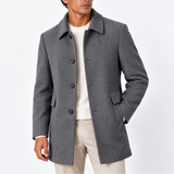 Manteau Classique en Laine Mélangée pour Homme avec Boutons