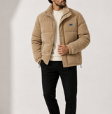 Veste Puffer en Cordeau pour Homme avec Col Montant et Fermeture Éclair