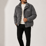 Veste Puffer en Cordeau pour Homme avec Col Montant et Fermeture Éclair
