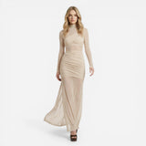 Robe maxi ajustée en mesh transparent à manches longues - Élégance et confort