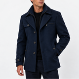 Manteau en Laine pour Homme avec Col Zippé et Fermeture Boutonnée