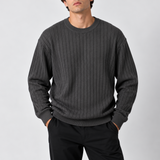 Pull en maille à col rond côtelé pour homme - Sweat à manches longues