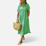 Melania - Robe Chemise Rayée avec Poches et Boutons Élégants