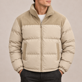 Veste Puffer pour Homme avec Col en Velours et Panneaux Élégants