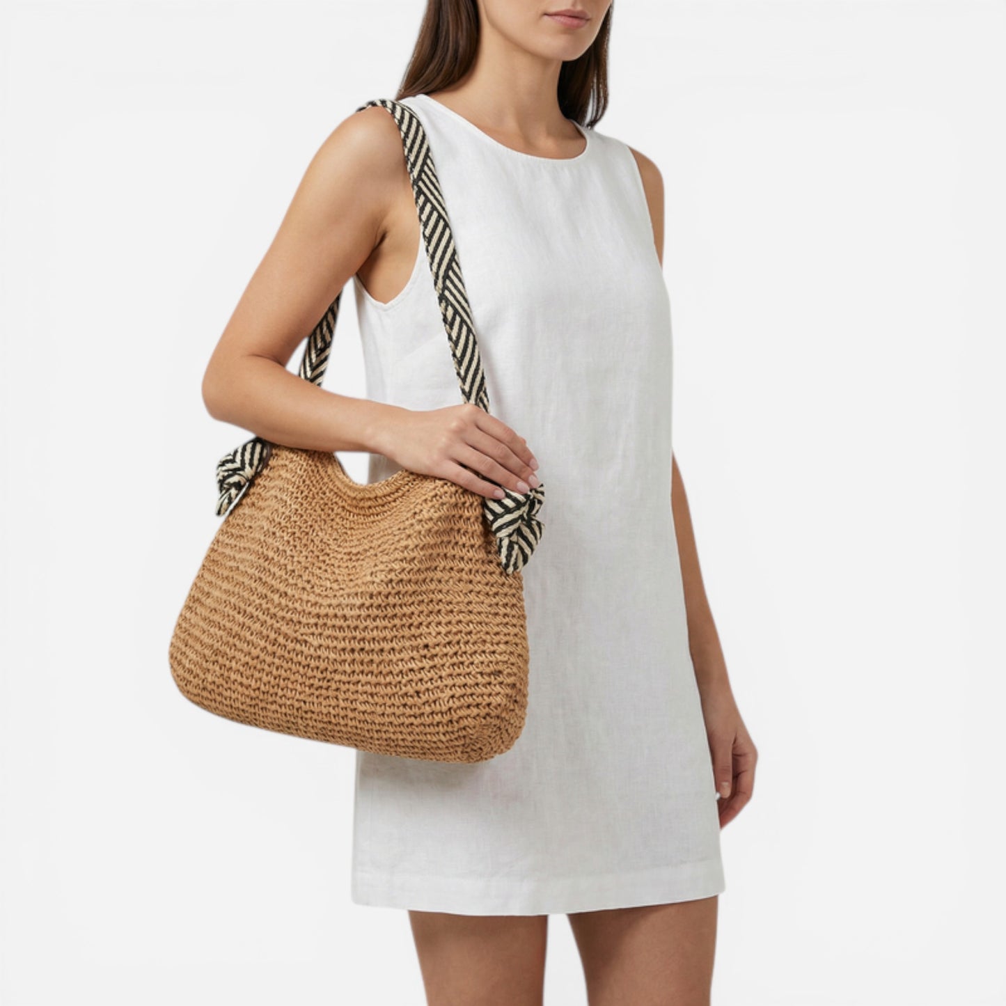 Sac en paille tissé pour femmes avec bandoulière élégante