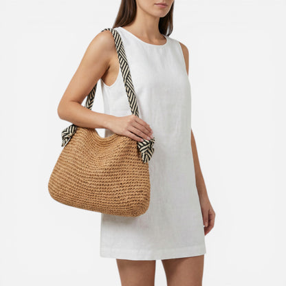 Sac en paille tissé pour femmes avec bandoulière élégante