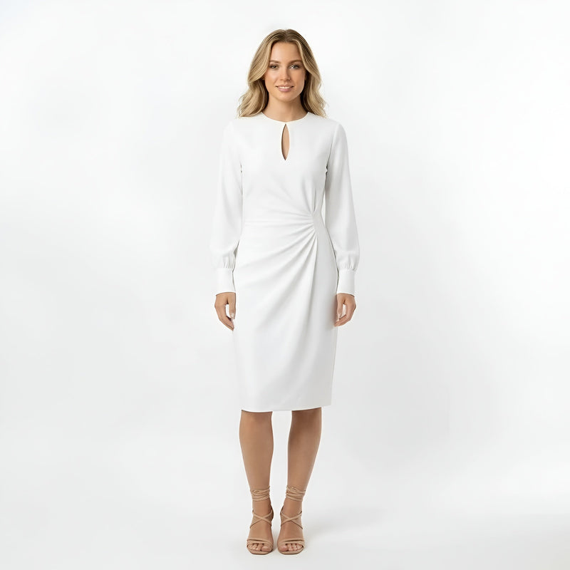 Robe midi élégante pour femmes, manches longues et décolleté en goutte d'eau