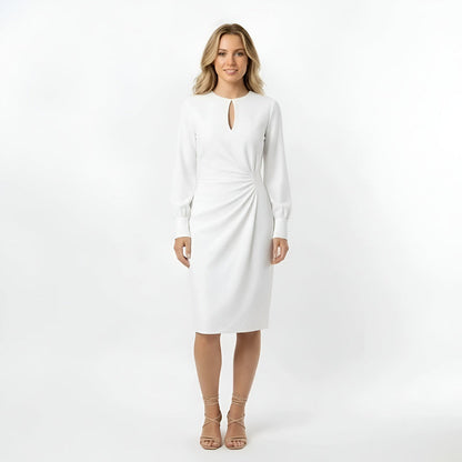 Robe midi élégante pour femmes, manches longues et décolleté en goutte d'eau