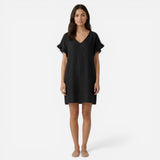 Robe d'été en lin pour femme, V-col et manches courtes, décontractée