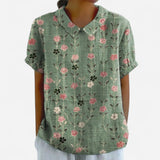 Blouse Florale - Manches Courtes, Col Peter Pan en Coton Léger