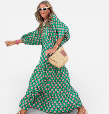 Eva - Robe longue bohème décolleté en V, élégance intemporelle