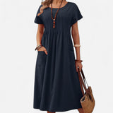 Kaitlyn - Robe T-shirt à col en V, manches bouffantes plissées