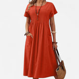 Kaitlyn - Robe T-shirt à col en V, manches bouffantes plissées