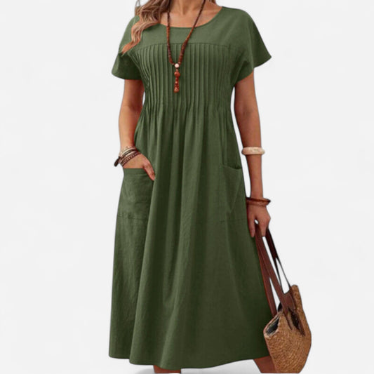Kaitlyn - Robe T-shirt à col en V, manches bouffantes plissées