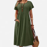 Kaitlyn - Robe T-shirt à col en V, manches bouffantes plissées